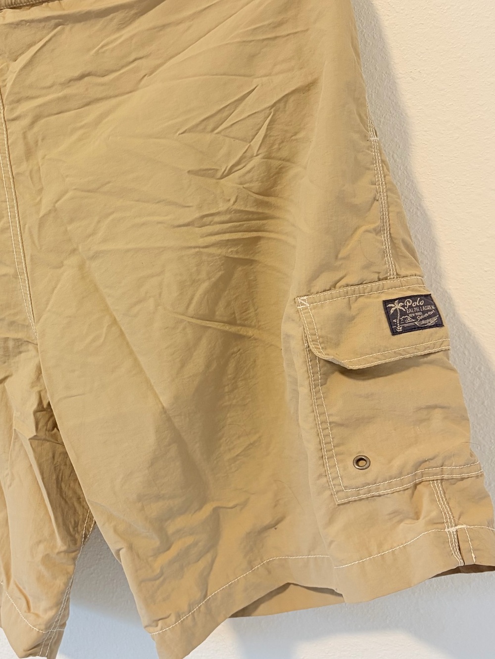 Polo Ralph Lauren Mens Swim Trunks XL Tan Cargo Board Shorts Mesh Lined Beige - Picture 4 of 6